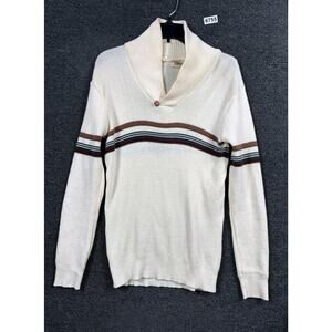 Vintage Filenes Sweater Mens Large Cream Shawl Collar Stripe Knit Made Italy 80s